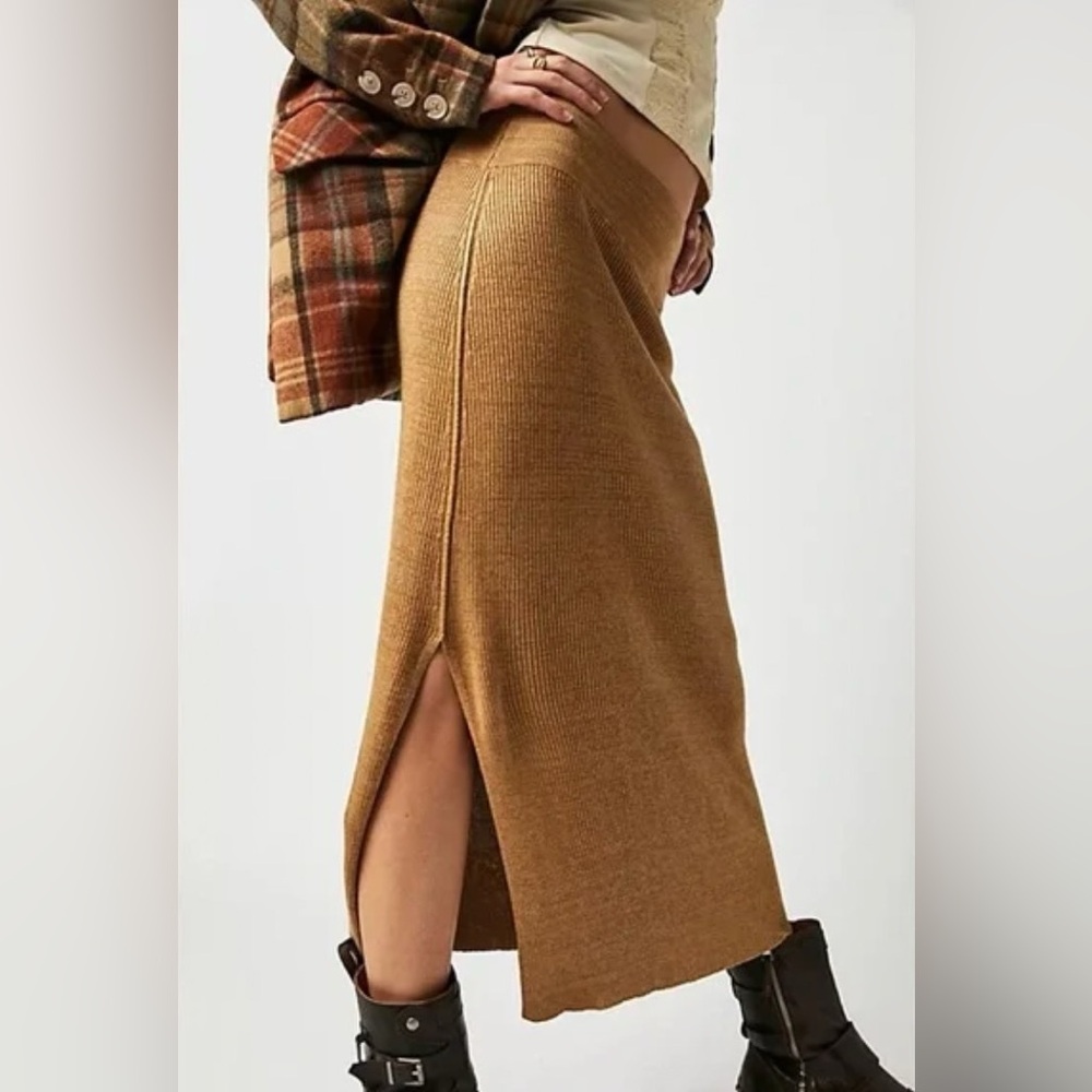 Free People Golden Hour Ribbed Knit Midi Skirt